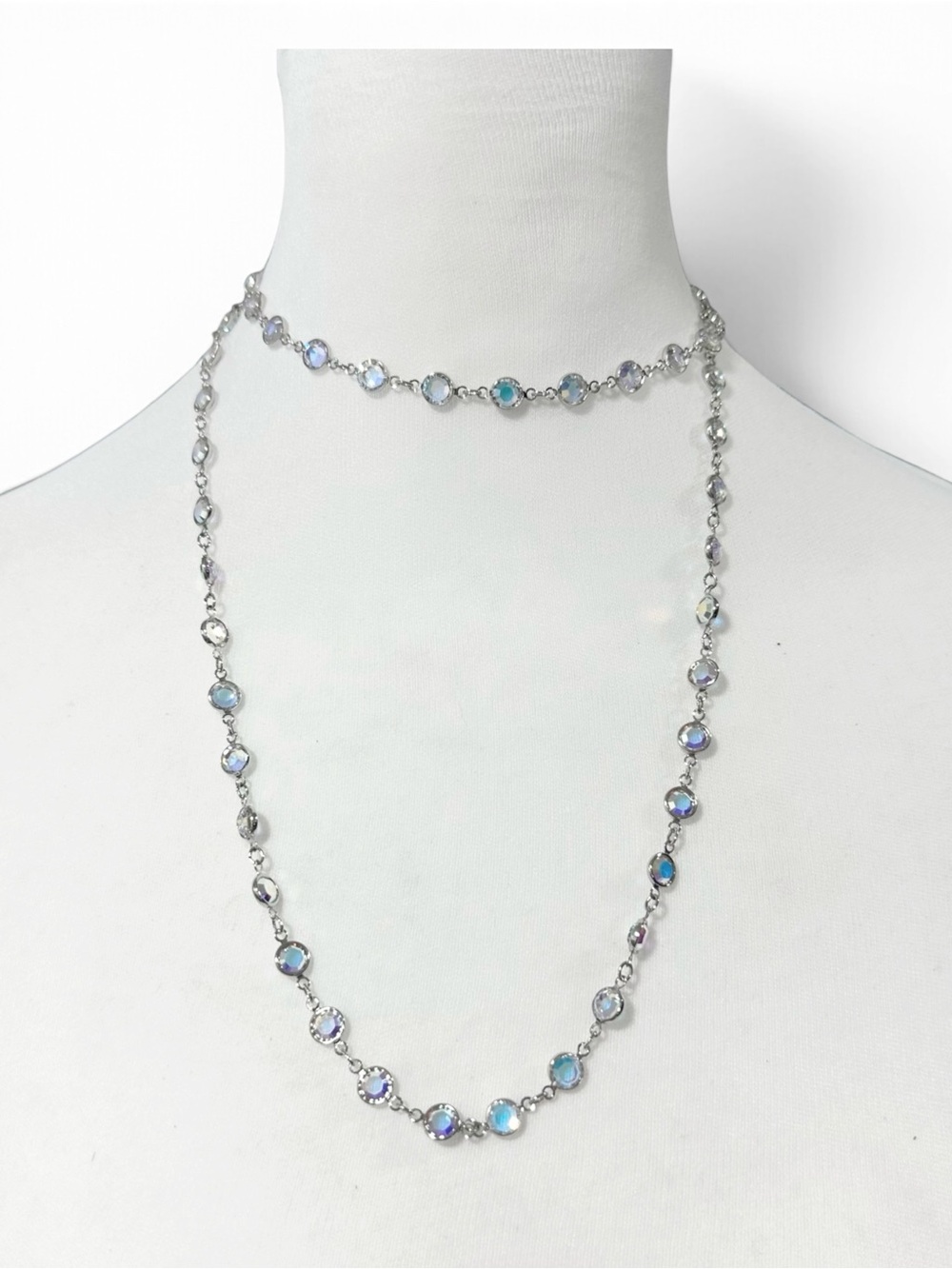 Touchstone Chanelle Aurora Borealis Rainbow Crystal Long Necklace New in Box